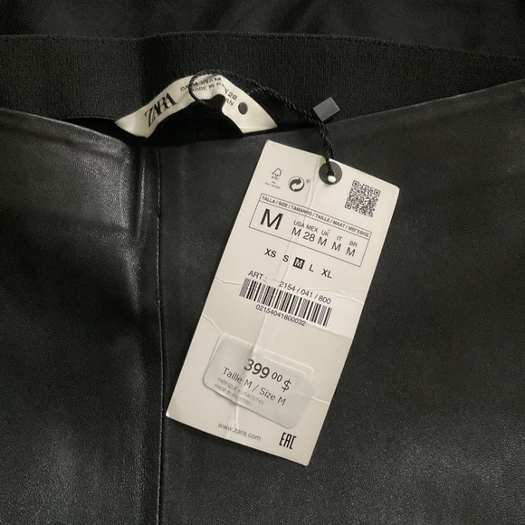 ZARA FLARED 100% LEATHER PANTS BLACK SIZE M - Picture 2 of 5